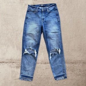 Hollister Jeans High Rise Slim Straight Blue Distressed Raw Hem Women’s 3r 26x25
